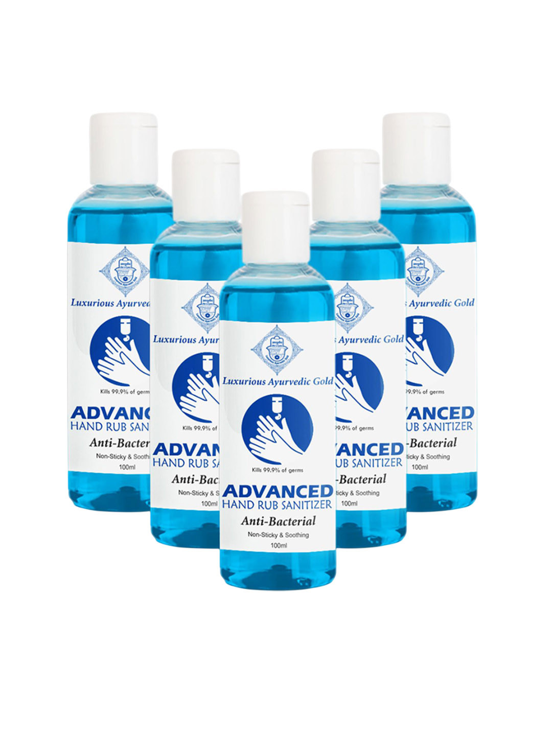 Luxurious Ayurvedic Gold Set Of 5 Advanced Anti-Bacterial Hand Rub Sanitizers- 100 ml Each