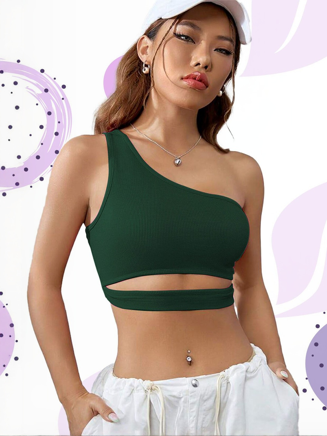 KIK33 Women One Shoulder Crop Top