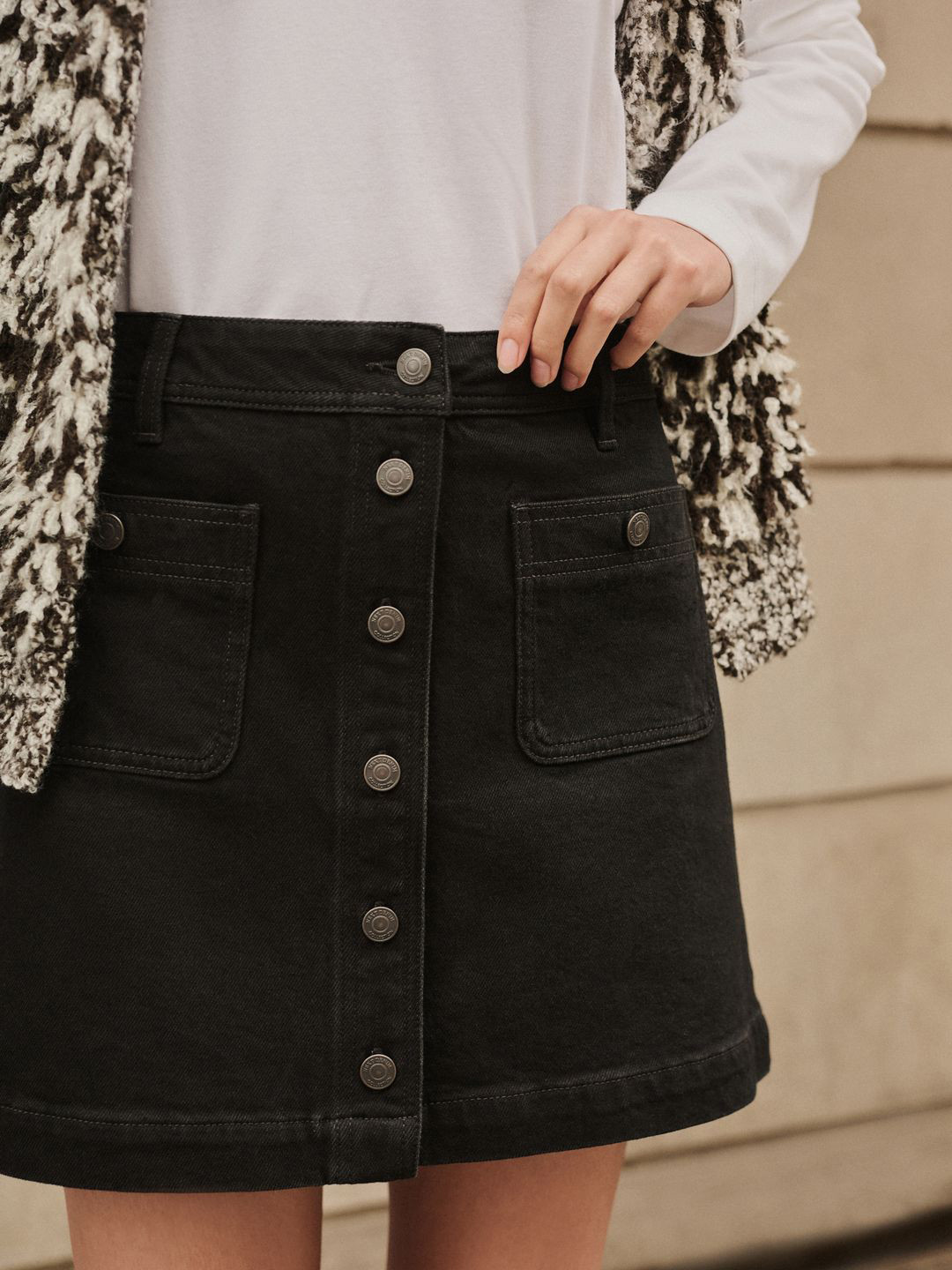 NEXT Denim A-Line Mini Skirt with Button Closure