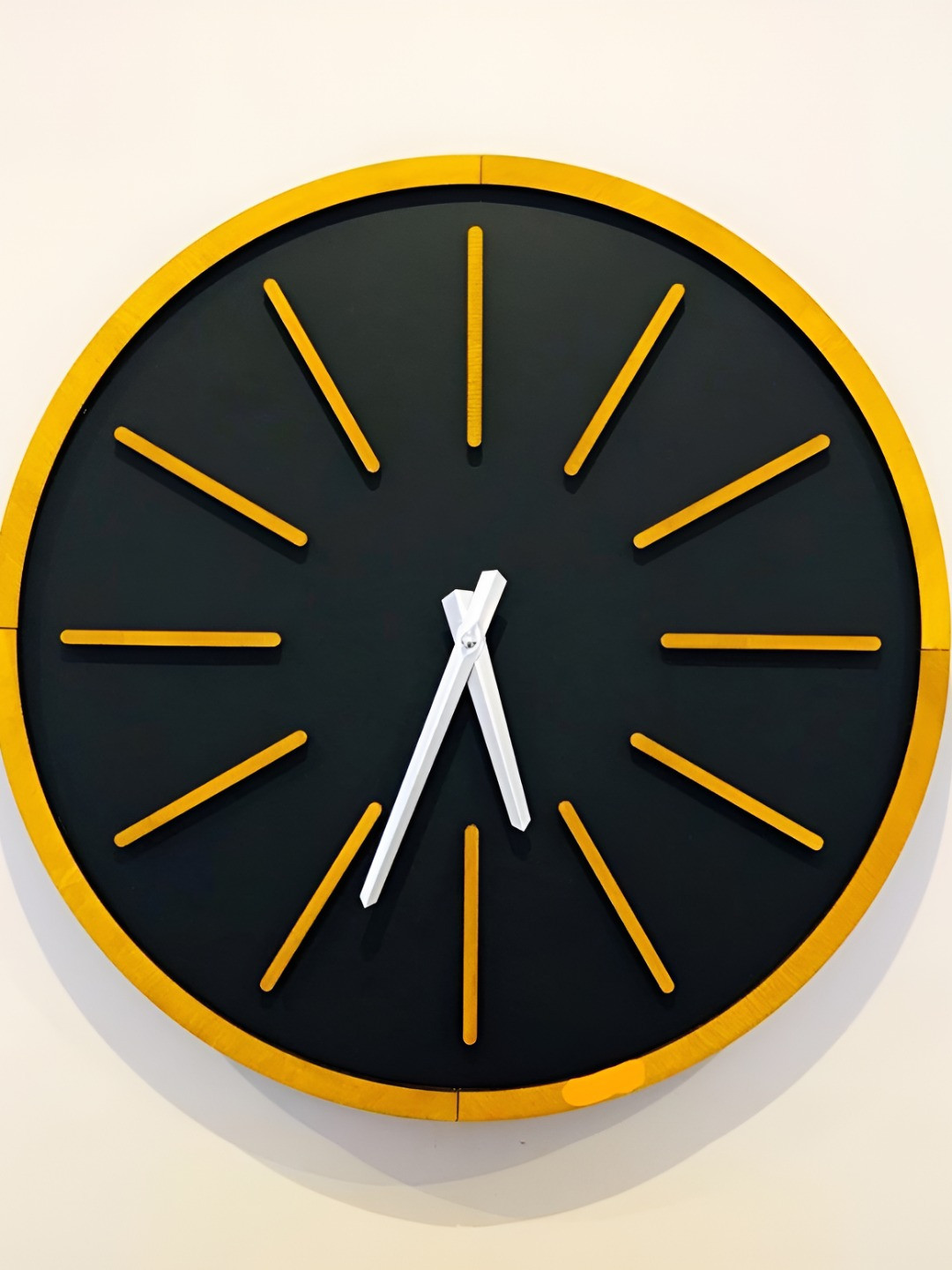 QEZNEF Black And Mustard Yellow Printed Traditional Wooden Round Analogue Wall Clock