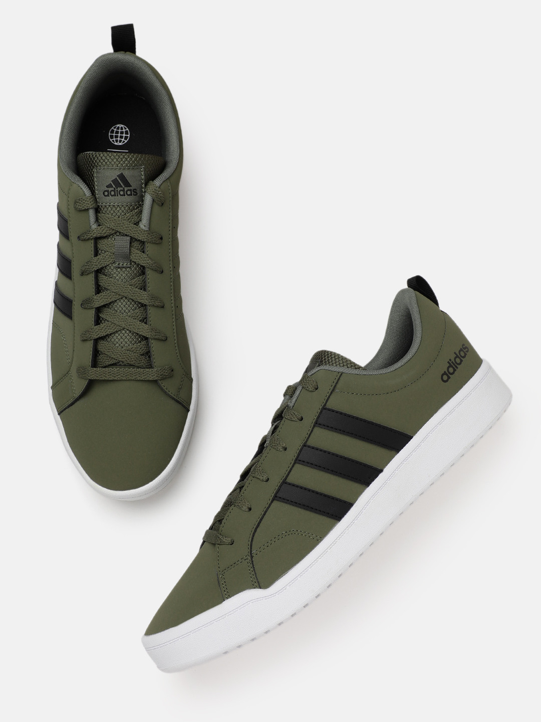 ADIDAS Men Striped Round-Toe VS PACE 2.0 IKD Leather Sneakers