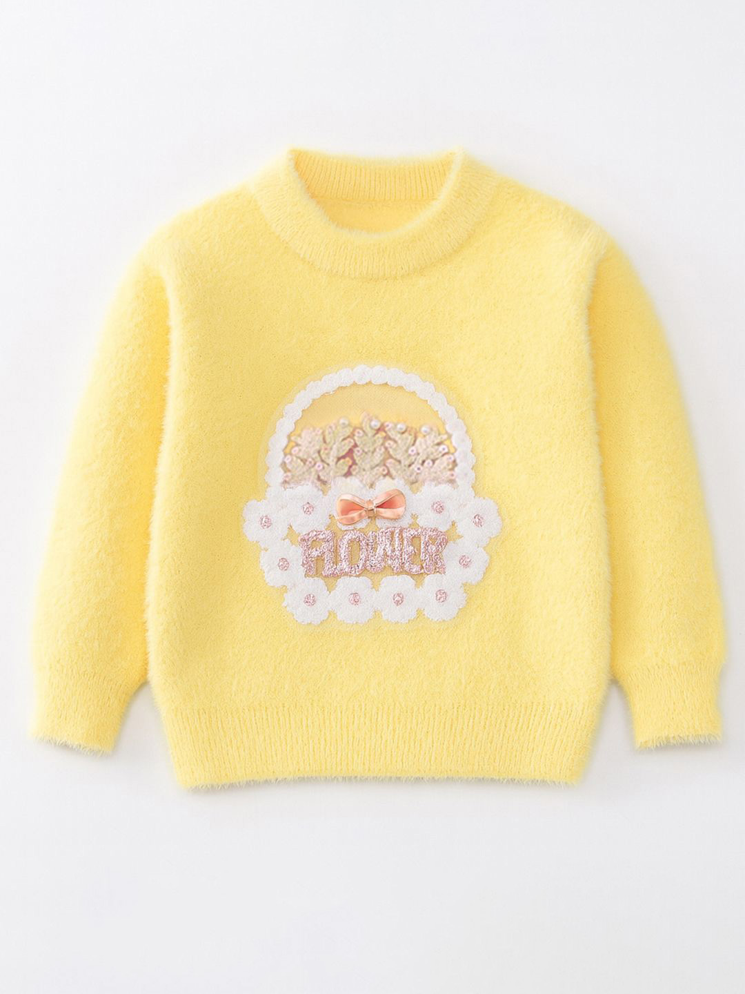 Bold N Elegant Girls Flower Basket Embroidered Embellished Round Neck Pullover