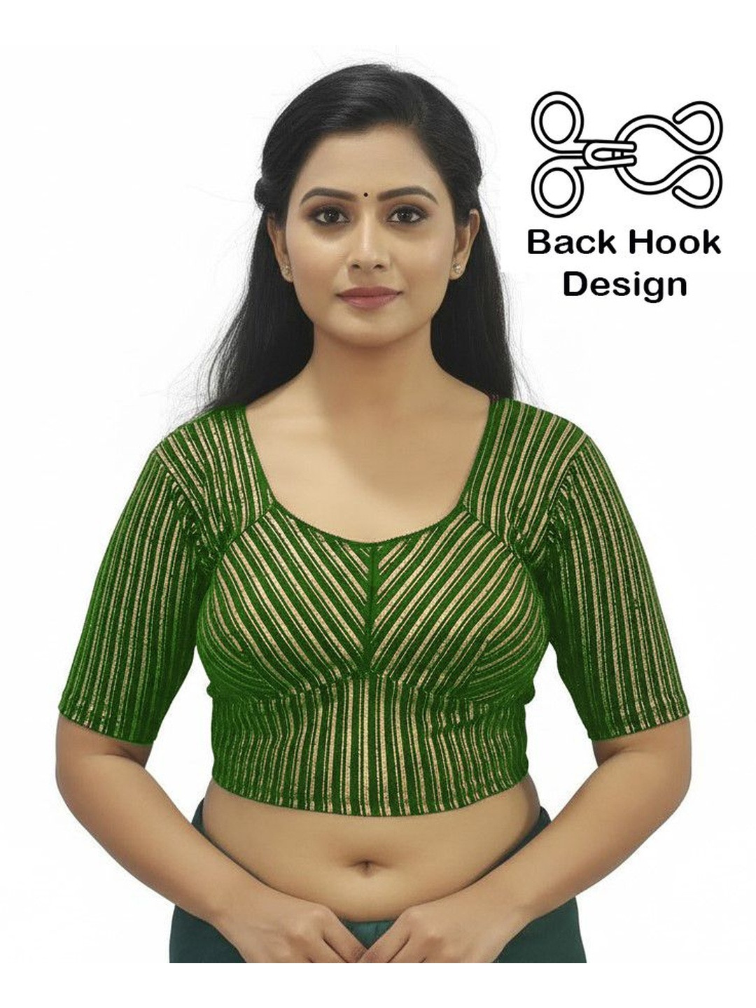 PU FASHION Women Green Lycra Readymade Back hook Design Blouse