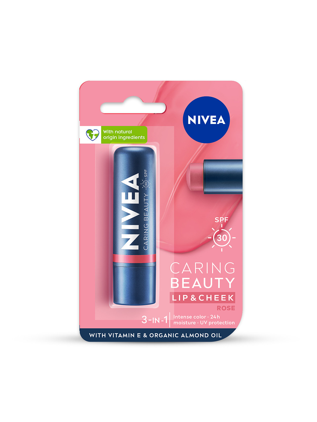 Nivea Caring Beauty SPF 30 Lip & Cheek Tint Balm with Shea Butter & Almond Oil - Rose