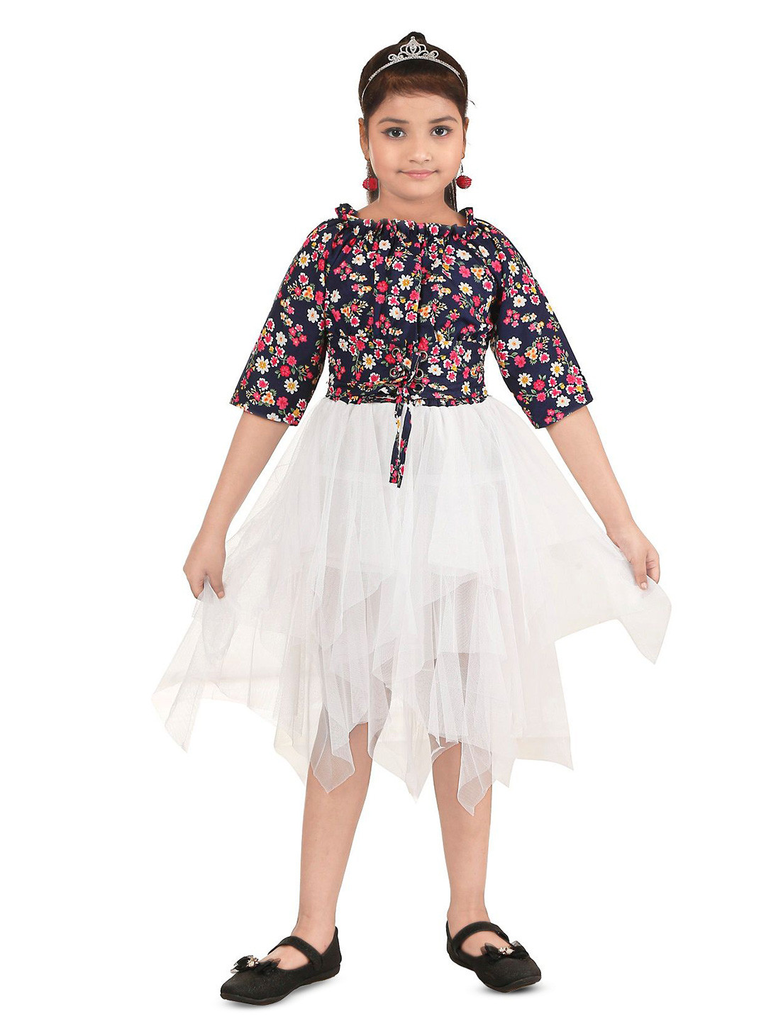 Nickys Disegno Floral Printed Net Fit & Flare Midi Dress