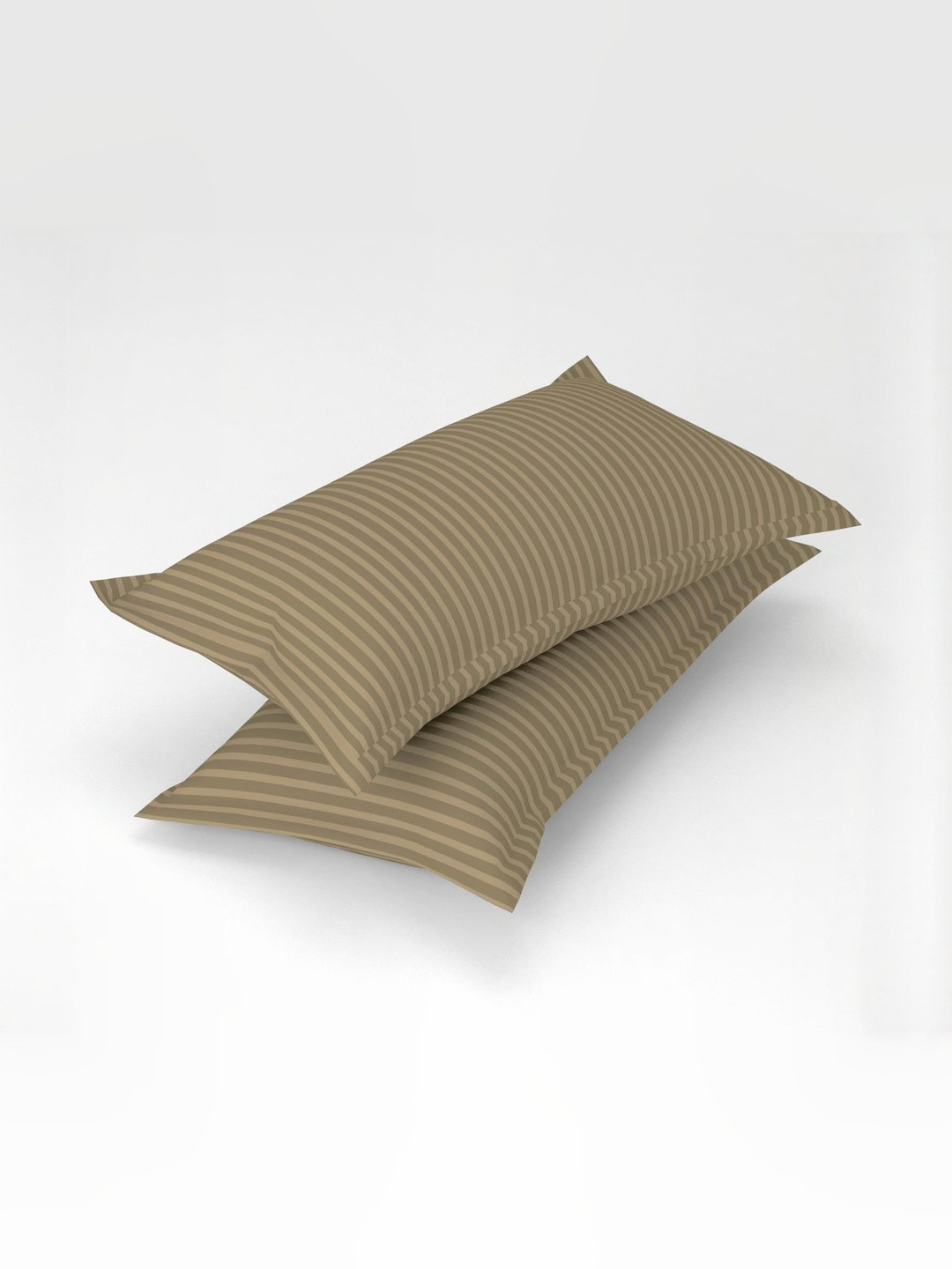 Gharsaaz Beige 2 Pieces Striped Cotton Linen Rectangle Pillow Covers