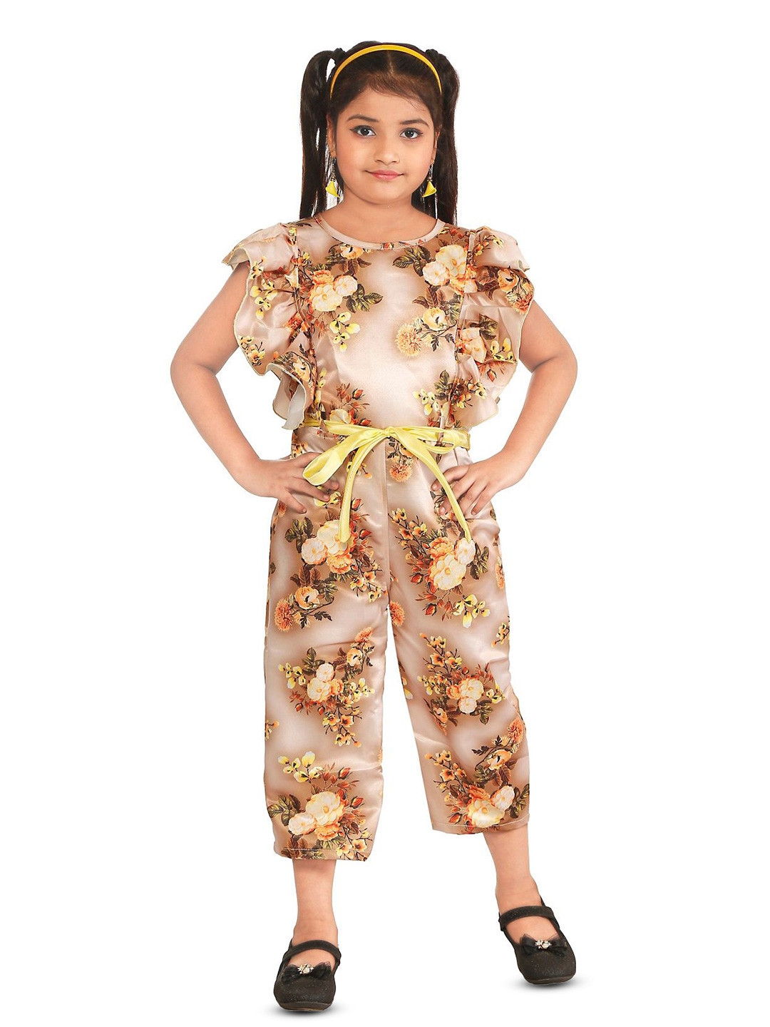 Nickys Disegno Girls Floral Print Flared Sleeve Chiffon Jumpsuit