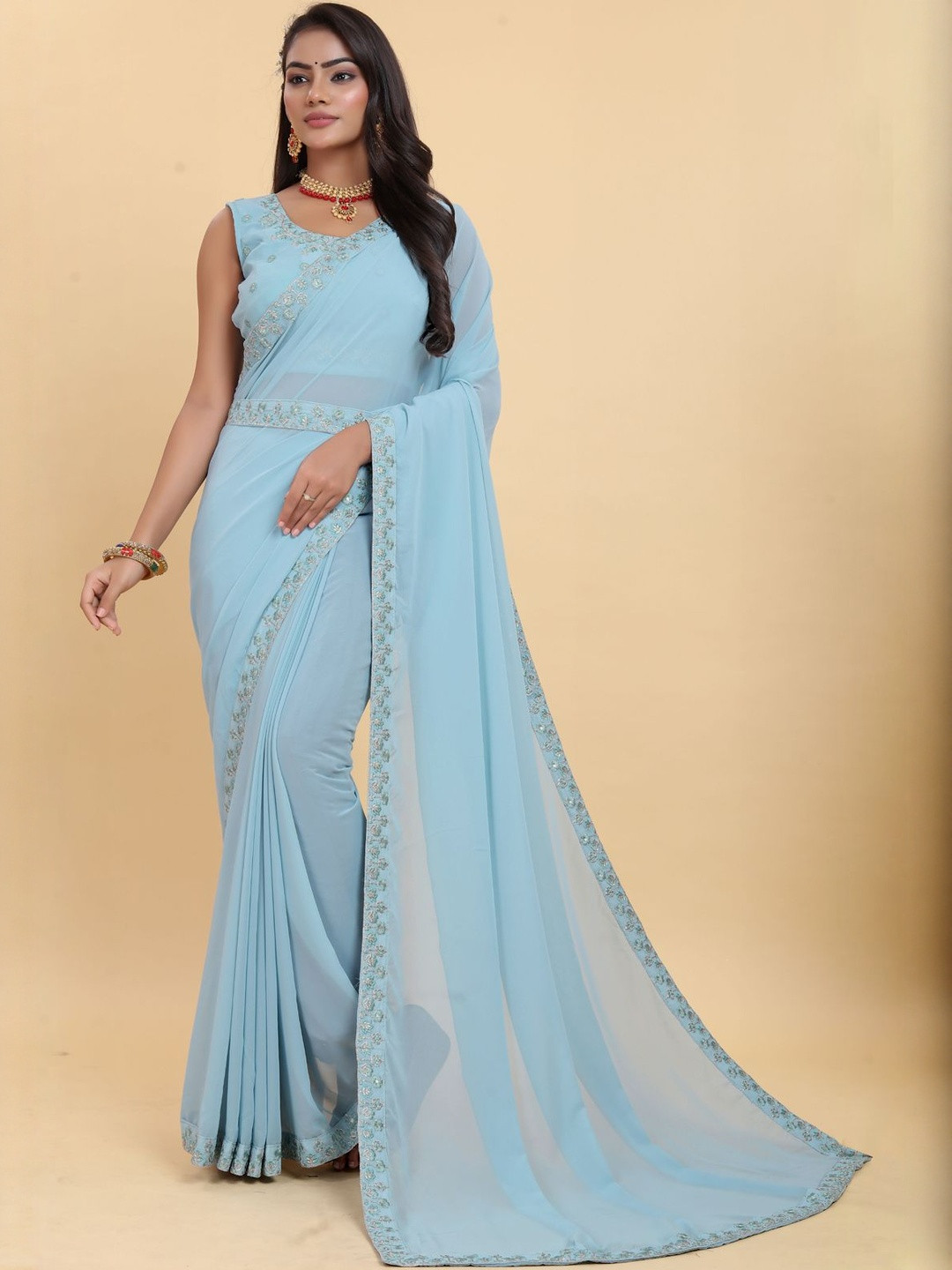 PATLANI STYLE Women Embellished Embroidered Saree With An Unstitched Blouse Piece