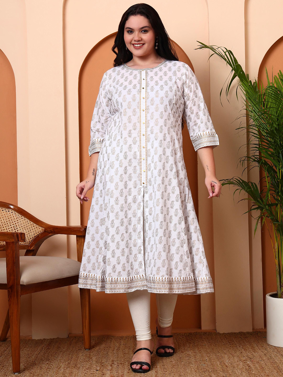 YASH GALLERY Women Plus Size Ethnic Motifs Printed Daily Cotton A-Line Kurta