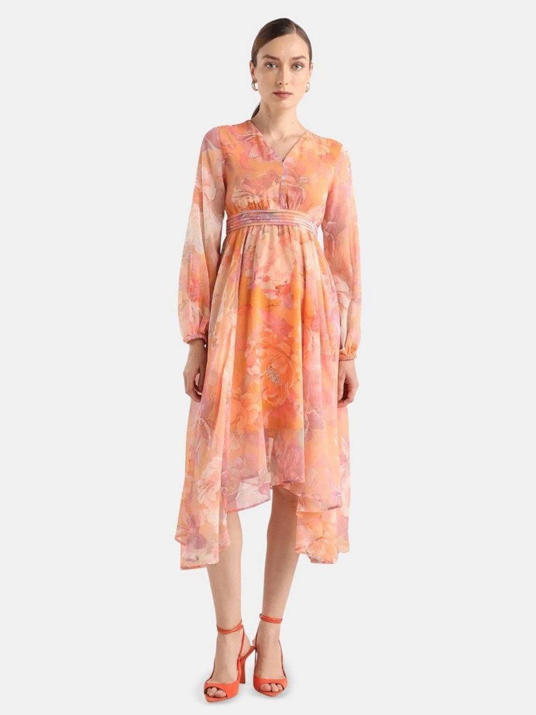 RAREISM Women Afriko Light Multi Polyester V-Neck Fit And Flare Floral Print Dress