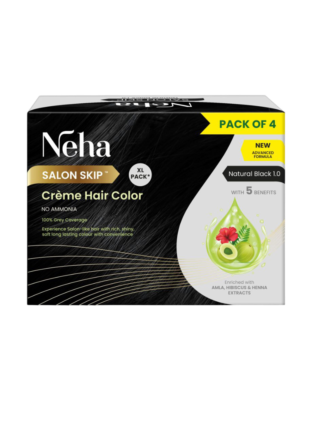 Neha Herbal Salon Skip Creme Hair Color With Hibiscus & Amla - 160 ml - Natural Black