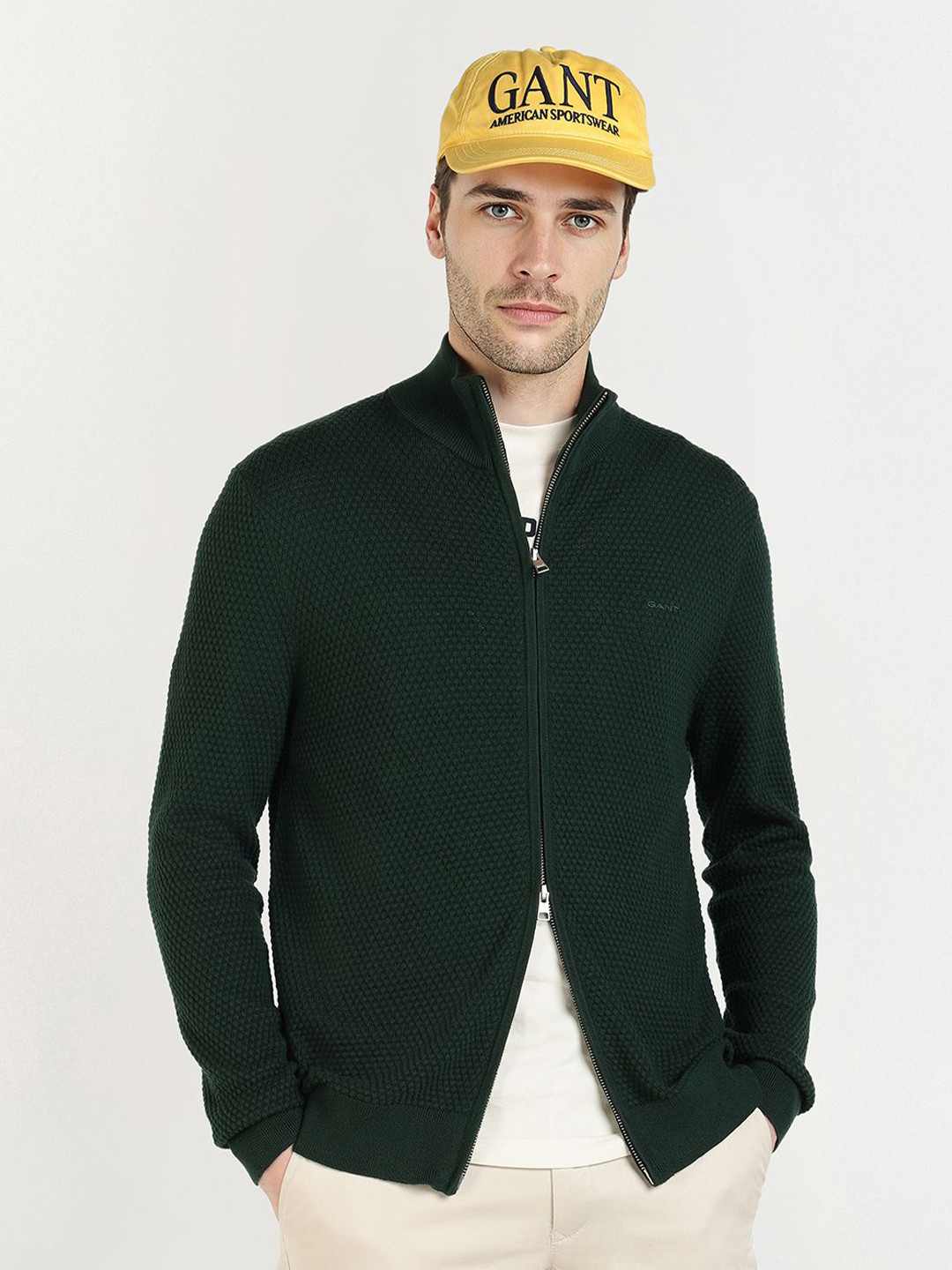 GANT Men Mock Collar Half Zipper Detail Long Sleeves Sweater