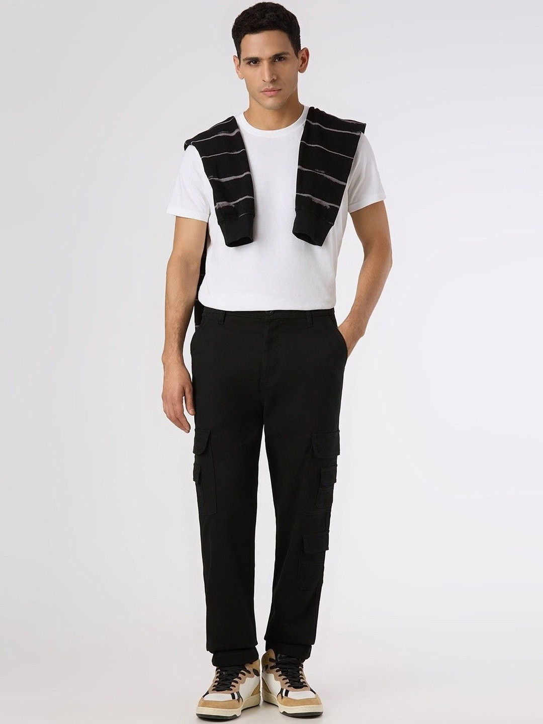 Pepe Jeans Men Relaxed Straight Leg Mid-Rise Flared Cargo Trousers