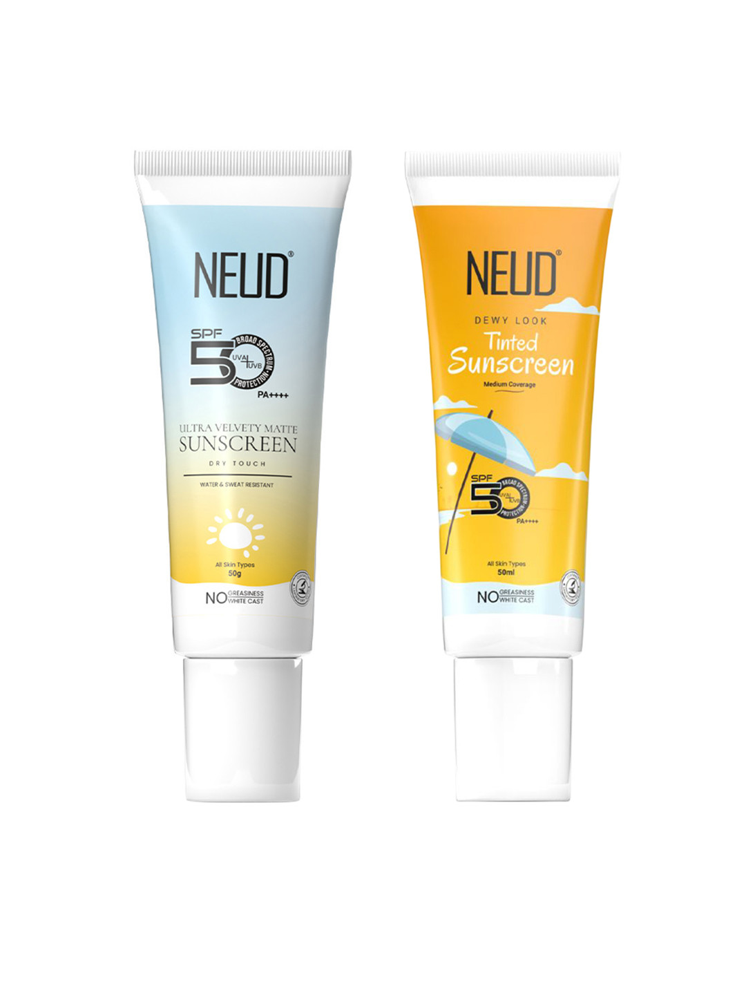 NEUD Set Of 2 Velvety Matte Priming SPF 50 Sunscreen & Dewy Look Tinted Sunscreen