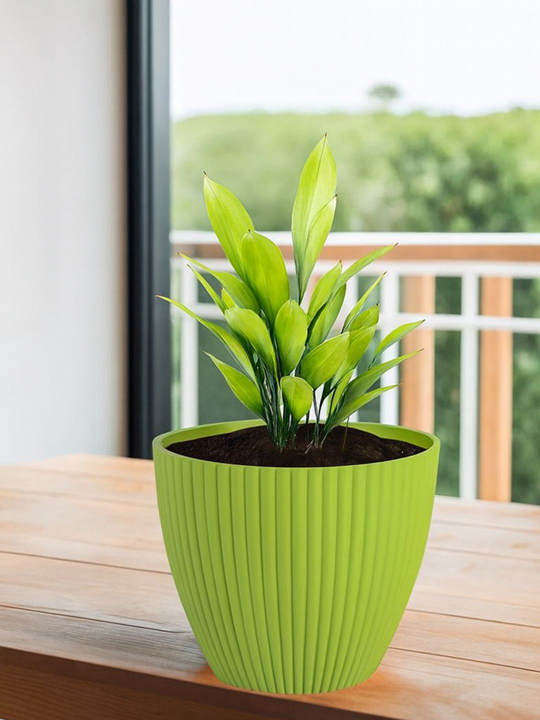 Kuber Industries Green Textured Round Mega Flower Pot