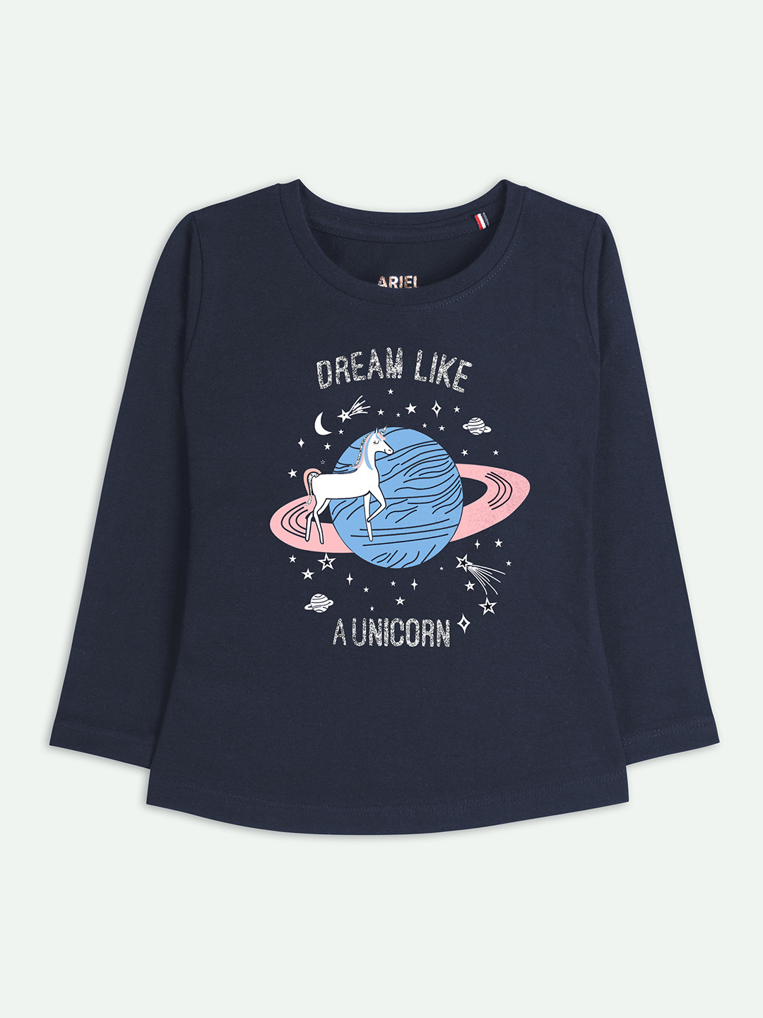 ariel Girls Graphic Printed Round Neck Cotton T-shirt
