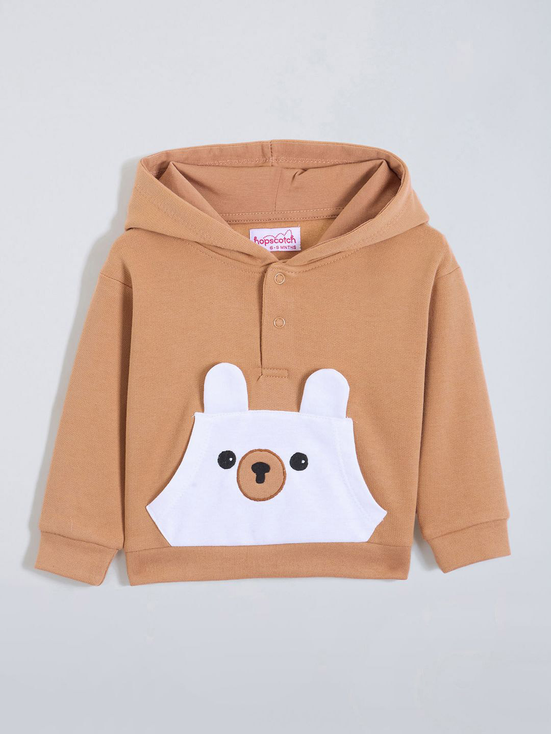 Hopscotch Boys Hooded Pure Cotton Teddy Bear Applique Sweatshirt