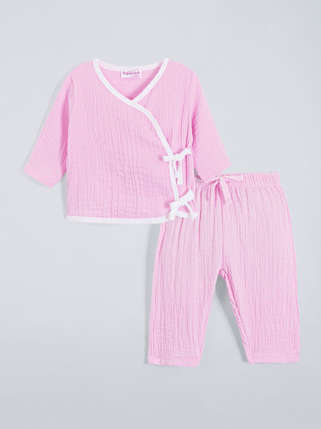 Hopscotch Boys Solid Textured Pure Cotton Jabla & Pajama