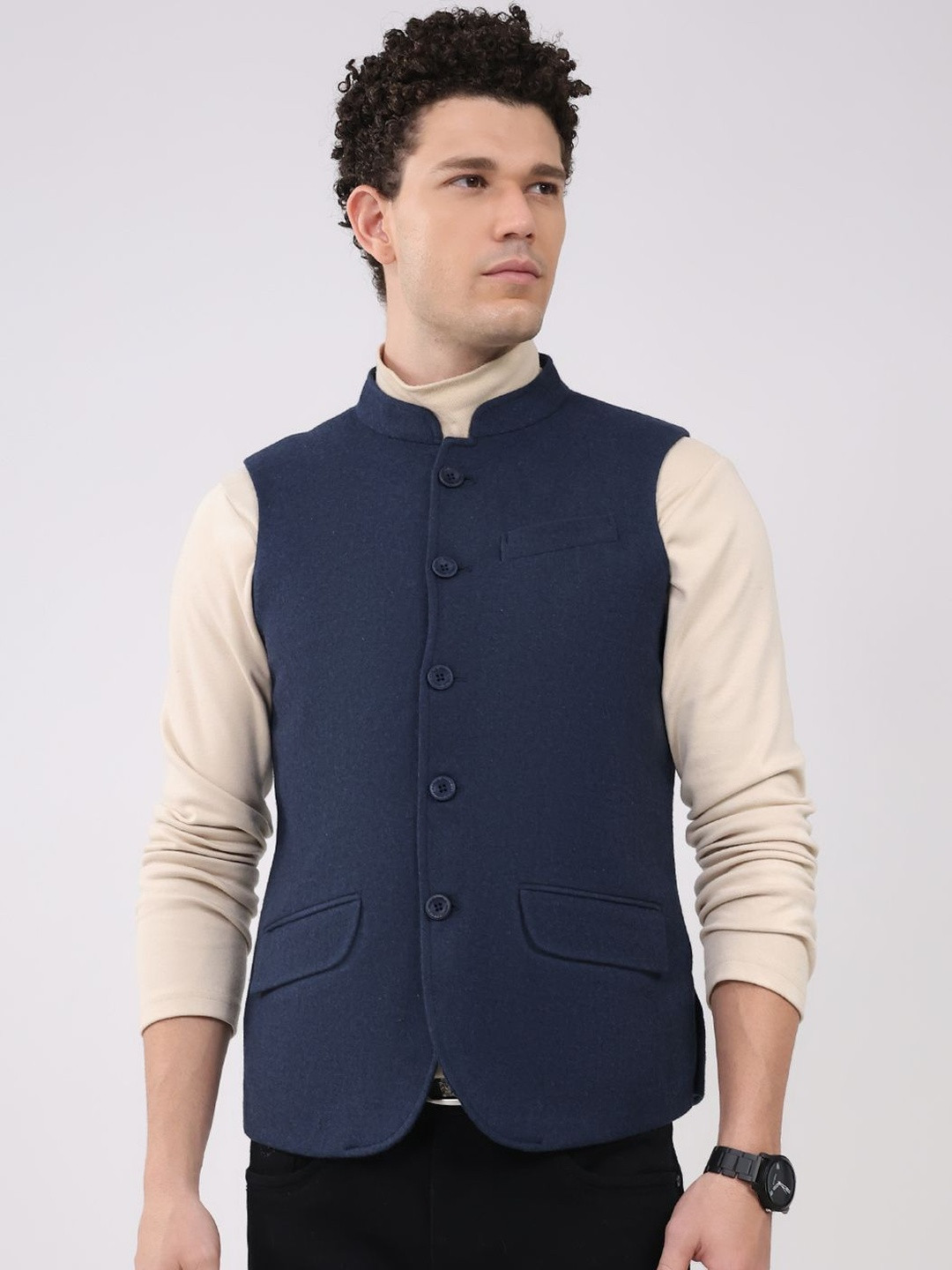Monte Carlo Men Woollen Sleeveless Mandarin Collared Nehru Jackets
