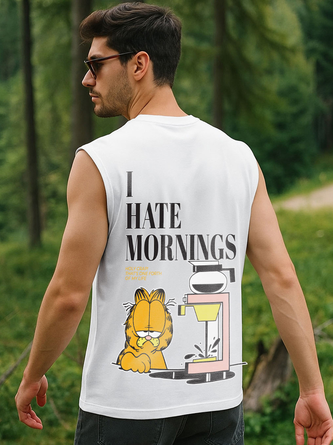 Bewakoof Men Garfield Hates Mornings Graphic Printed Boxy Fit Vest