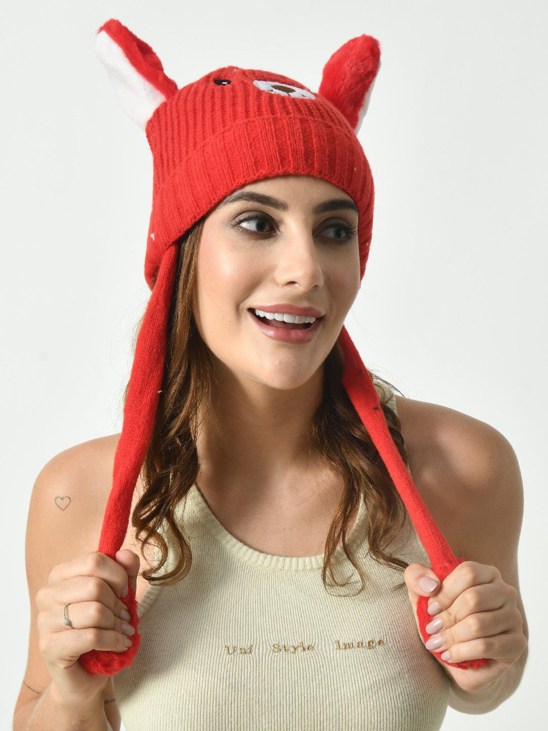 TOMKOT Women Self Design Woolen Earmuffs Beanie