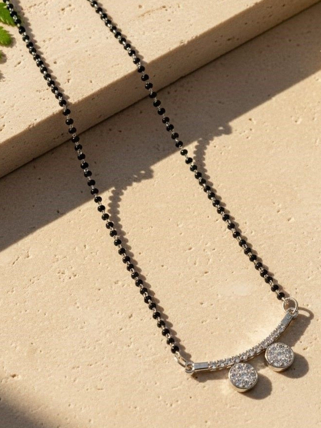 Opal Touch Women Rhodium-Plated Cubic Zirconia Studded & Beaded Shimmering Mangalsutra