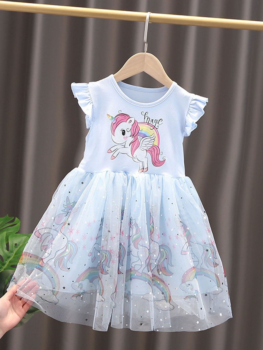 Xsole Gilrs Graphic Printed Flutter Sleeve Fit & Flare Midi Dress