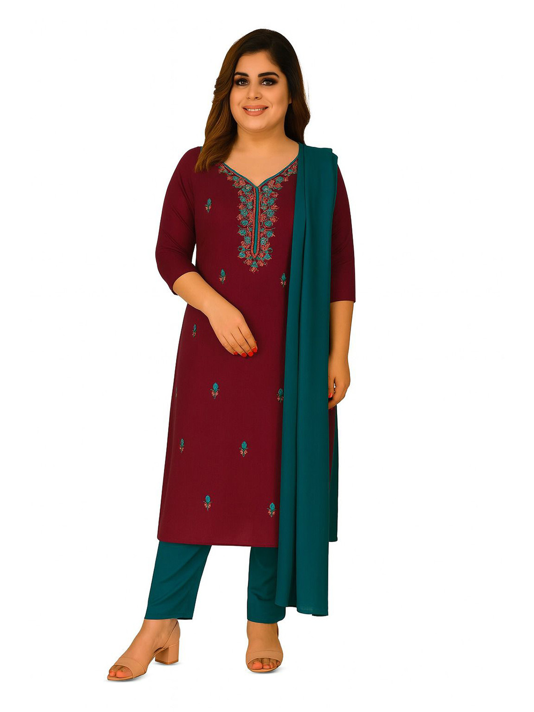 Vrinde Woolen Embroidered  Salwar Suit Stole Material