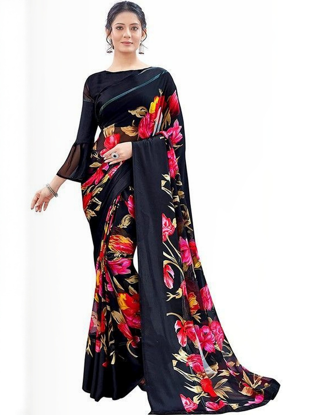 GHAN SALS Floral Satin Baluchari Saree