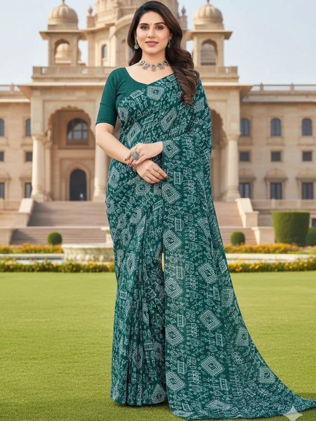 Moda Rapido Ethnic Motifs Printed Pure Georgette Saree