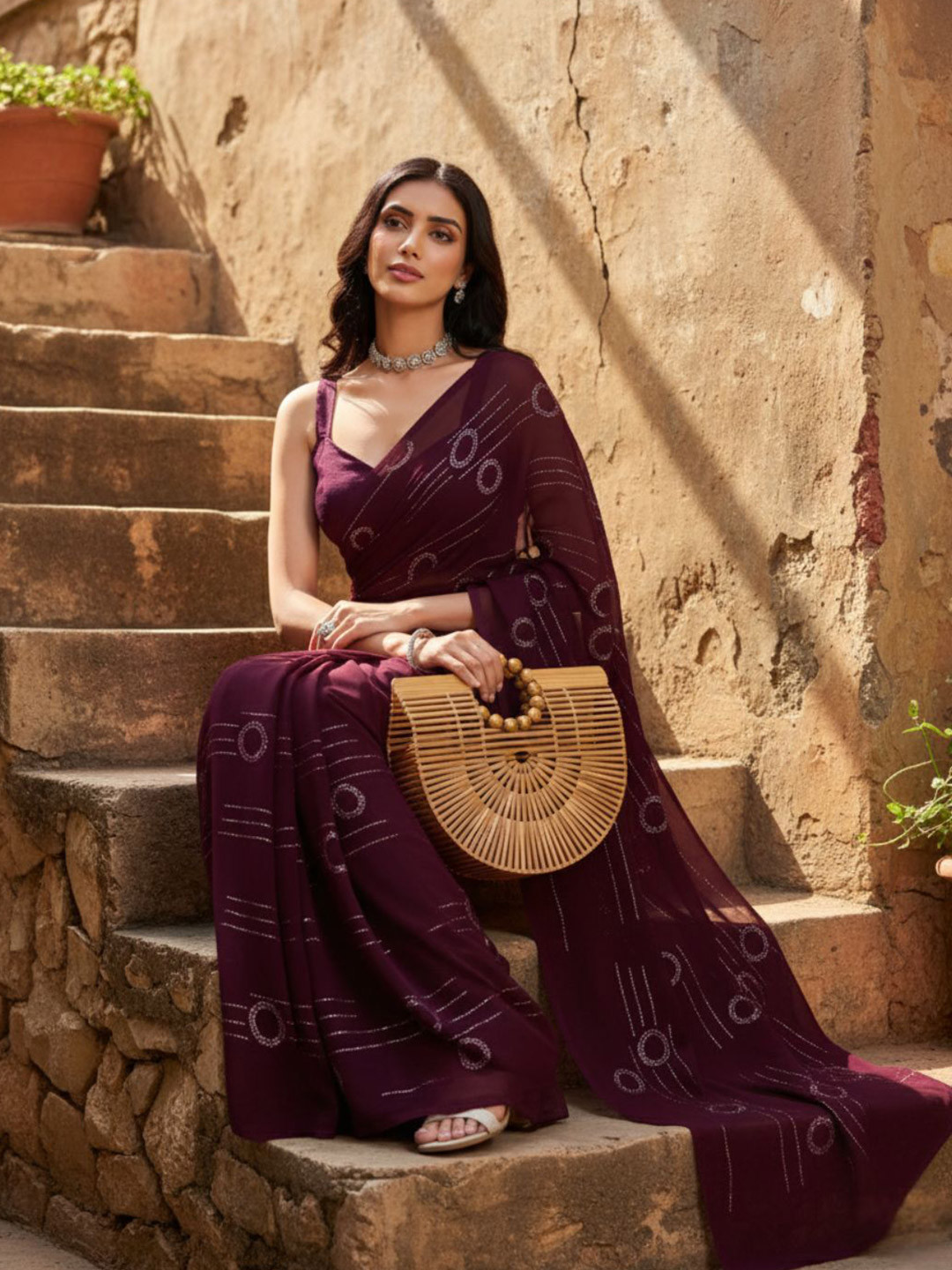 KALINI Georgette Zari Embellished Party Wear Saree With Unstitched Blouse Piece