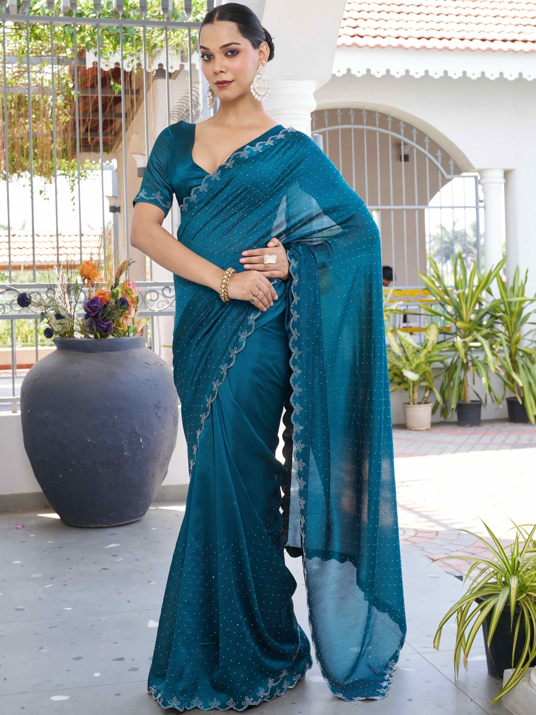 GHAN SALS Embellished Sequinned Beads and Stones Heavy Work Baluchari Saree