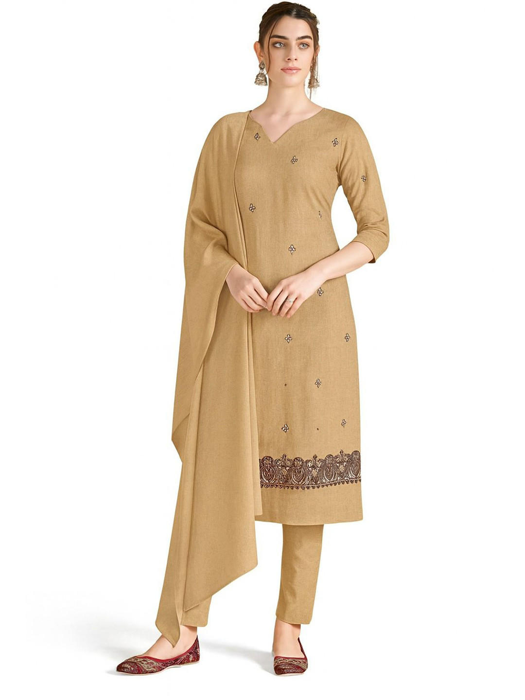 Vrinde Woolen Embroidered Salwar Suit Material