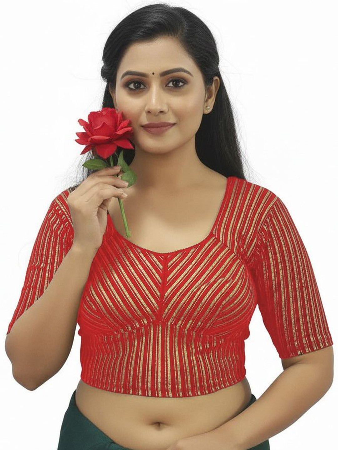 PU FASHION Women Strechable Saree Blouse With Back Hook Design