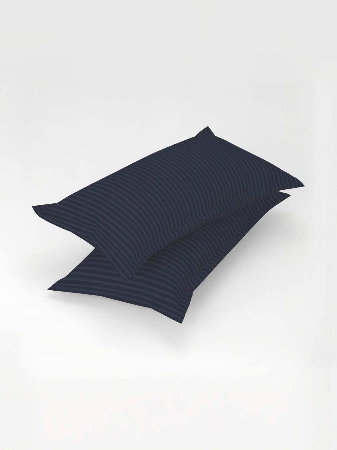 Gharsaaz Grey 2 Pieces Striped Cotton Linen Rectangle Pillow Covers