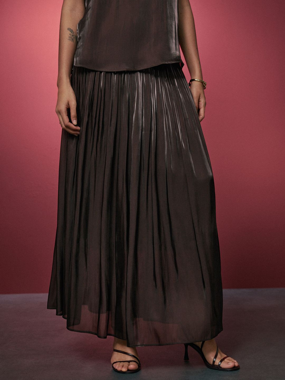 NEXT Pleated Satin Finish Maxi Skirt