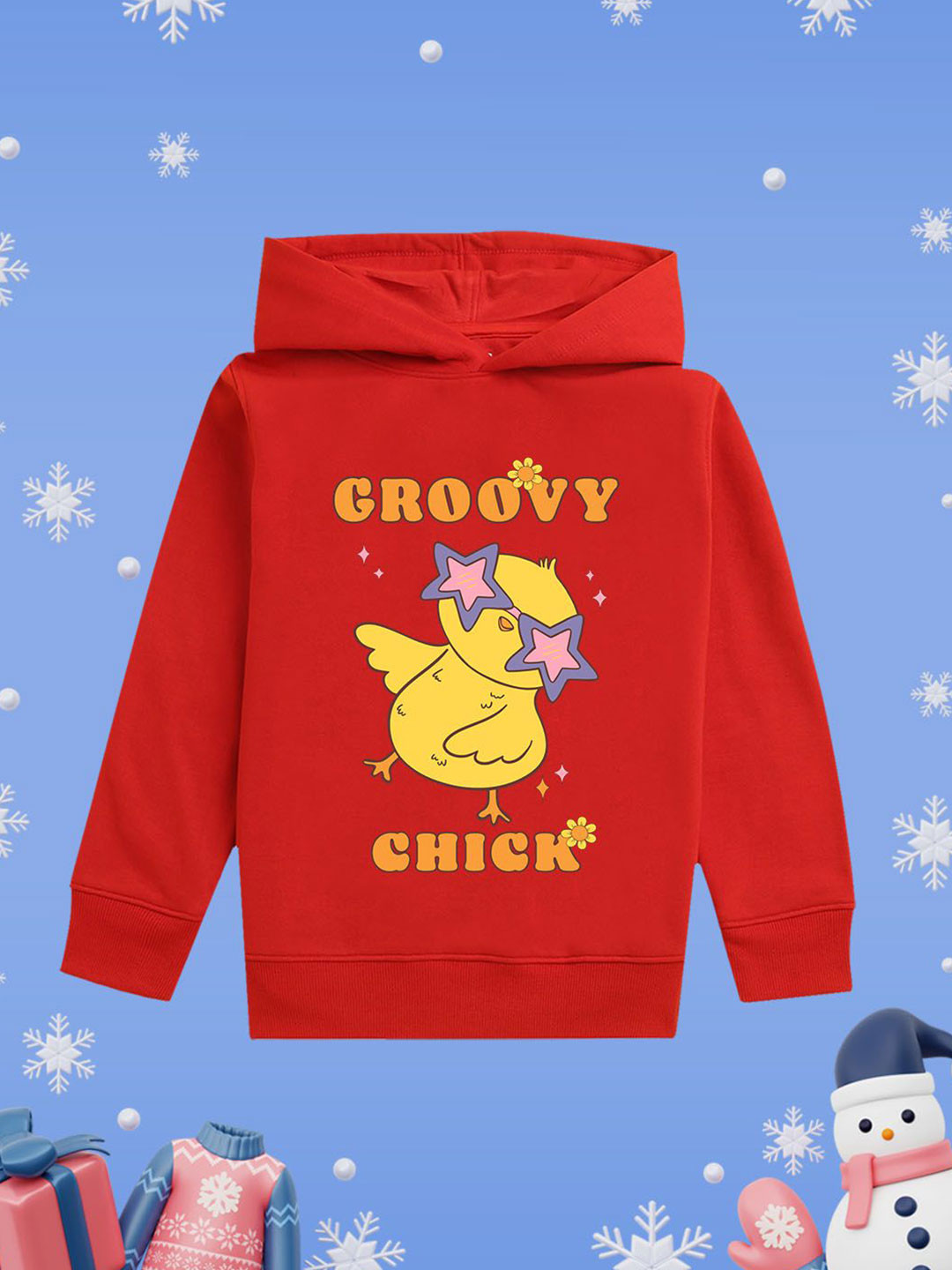 NUSYL Girls Groovy Chick Printed Hooded Sweatshirt
