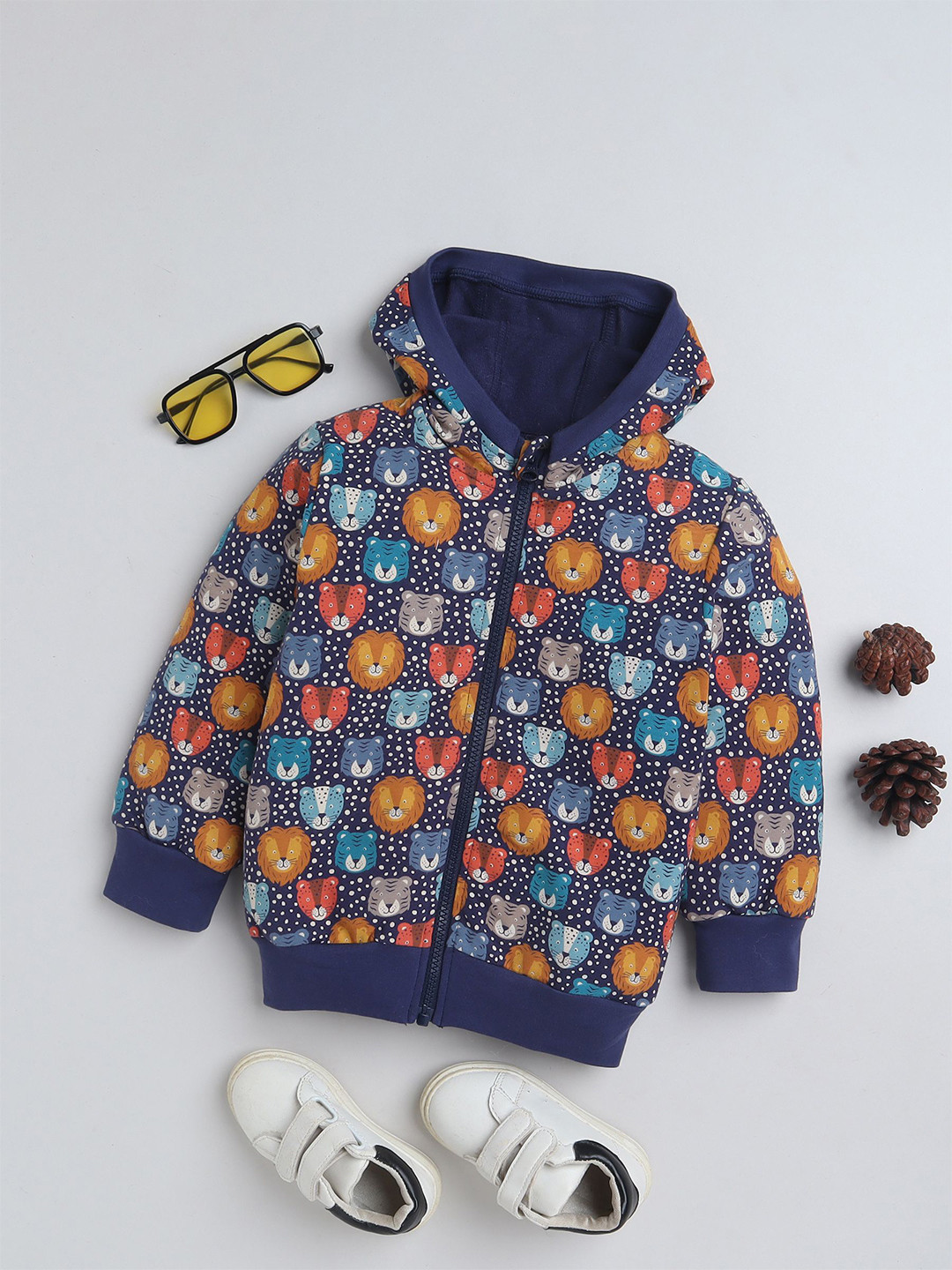 Baby Nation Unisex Jungle Animals Printed Full Sleeve Cotton Knitted Hooded Sweatshirt