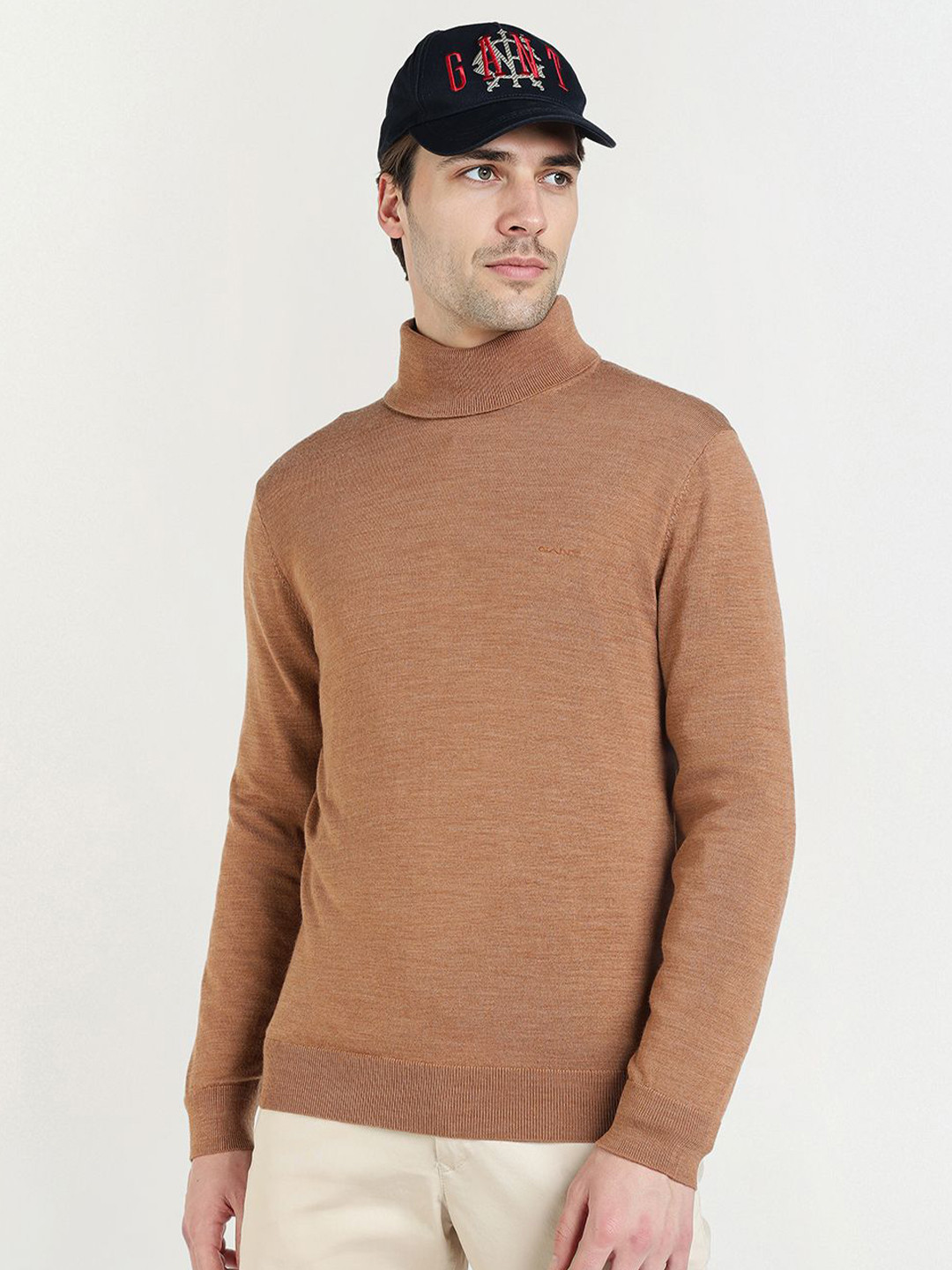 GANT Men Ribbed Turtle Neck Collar Full Sleeve Sweater