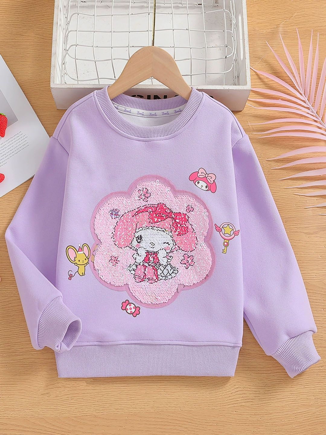 Xsole Girls Round Neck Long Sleeves Embellished Tops