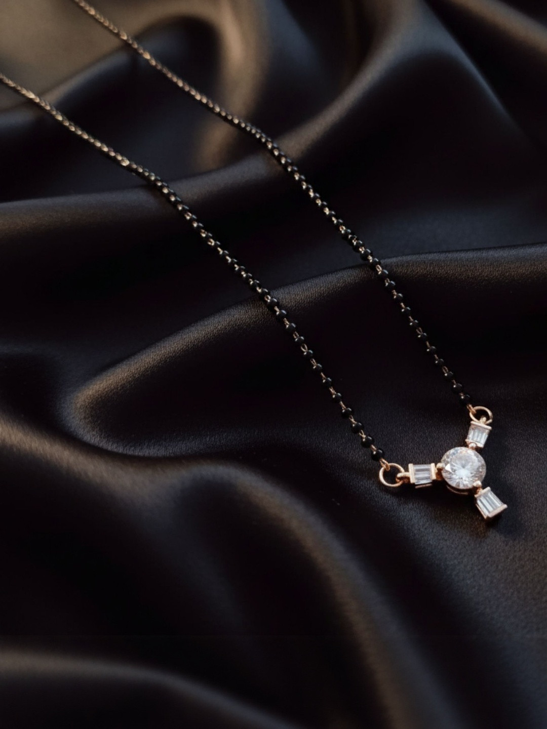 Opal Touch Rose Gold-Plated Gemstone-Studded & Beaded Moonlit Enchantment Mangalsutra