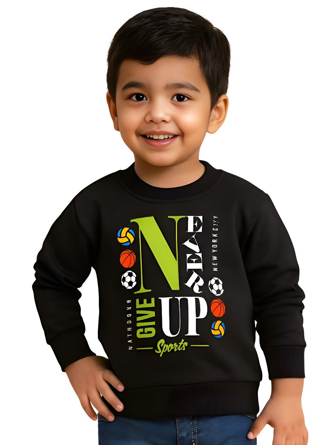 PY PINKYOU Unisex Kids Typography Printed Long Sleeves Round Neck Cotton Tshirts