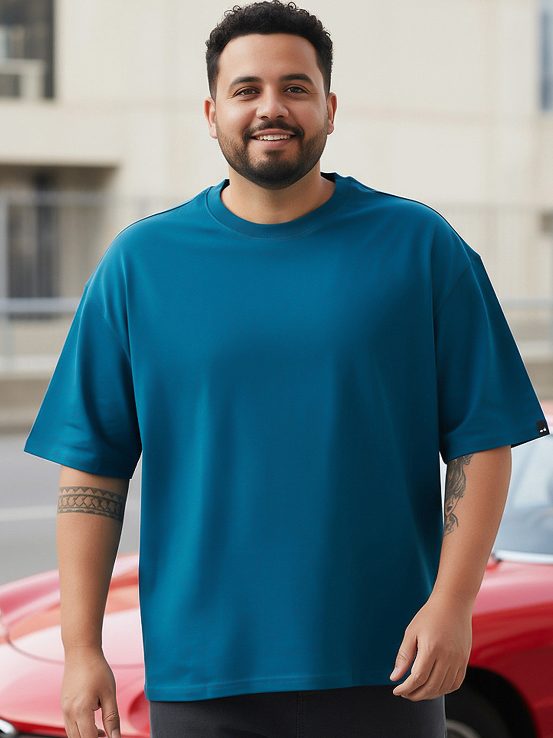 Bewakoof Heavy Duty Men 1.0 Men's Morrocan Blue Oversized Plus Size T-shirt