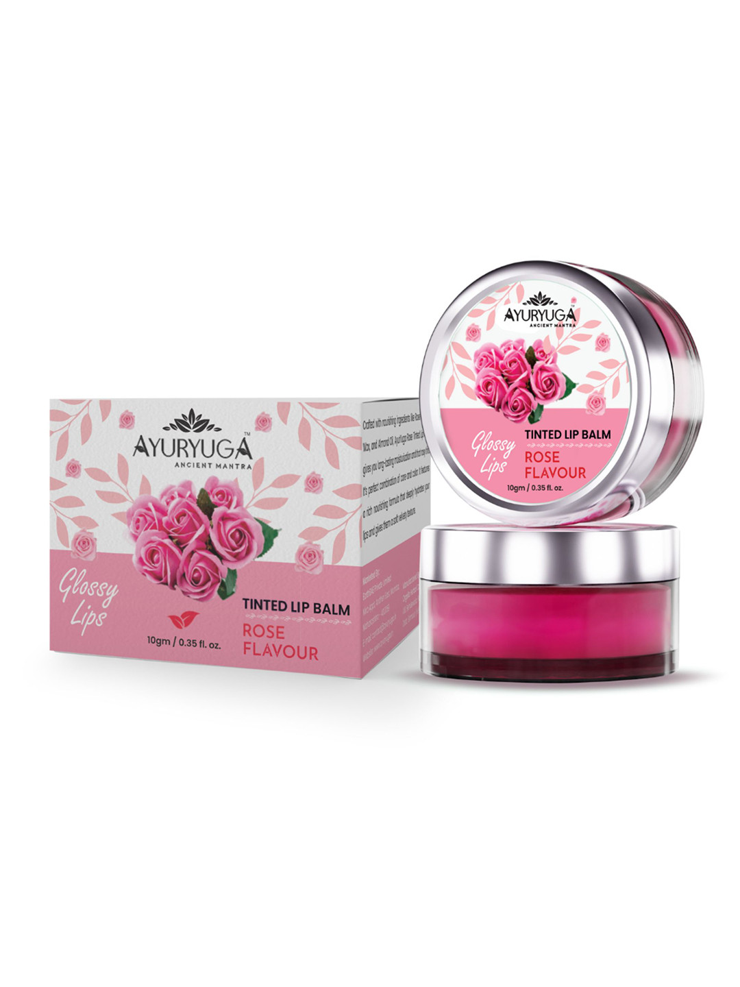 Ayuryuga Glossy Lips Ultra Hydrating Tinted Lip Balm - 10 g - Rose Flavor