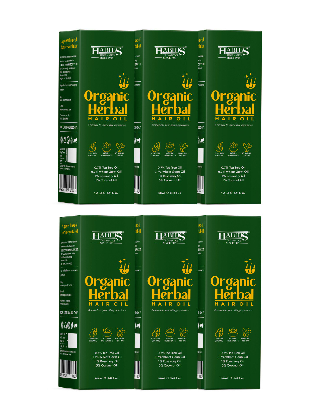 HABIBS Herbal Set of 6 Hair Oil for Hair Fall - 160 ml Each