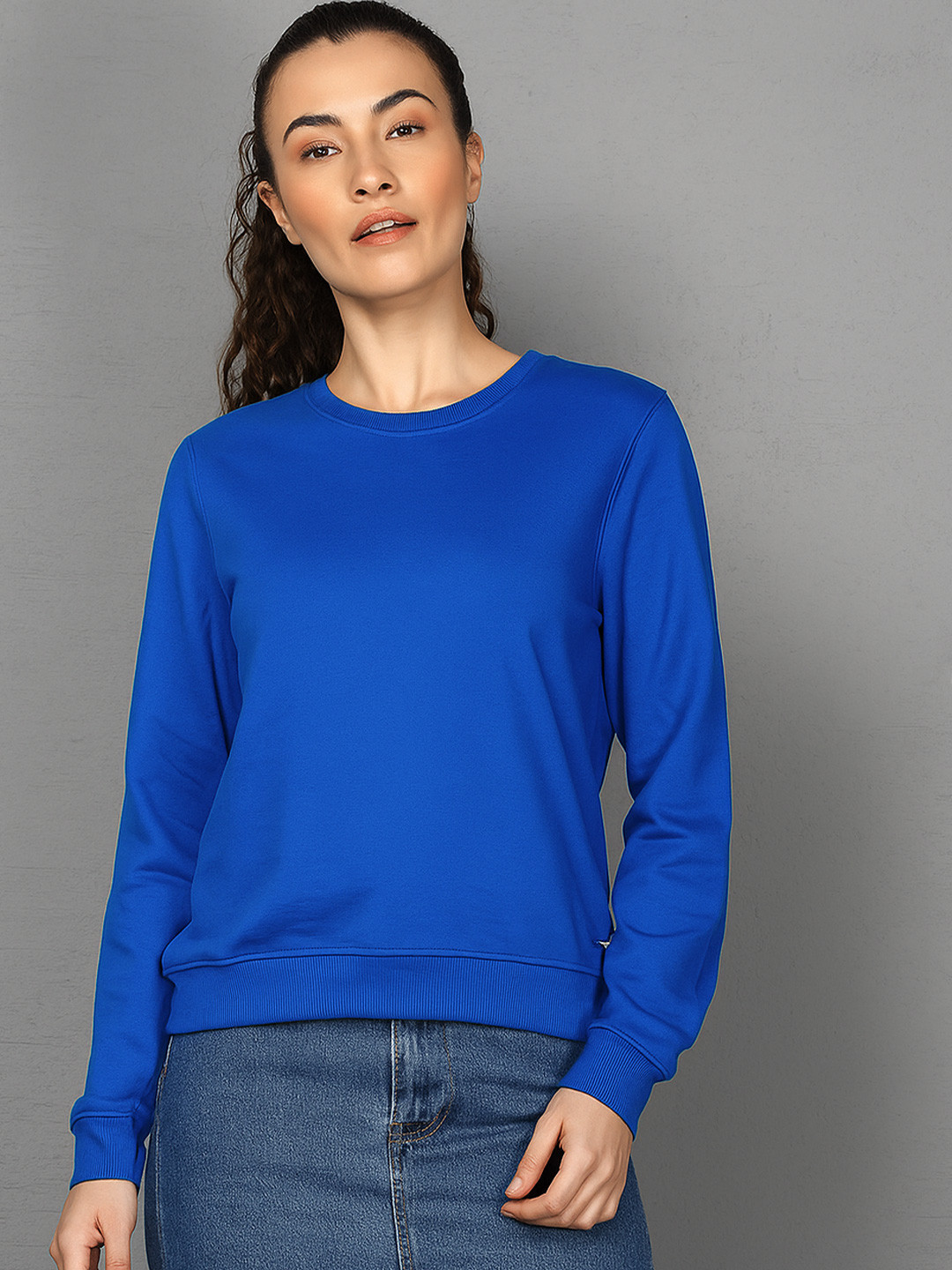 VALUE CREATION Women Round Neck Long Sleeves Hooded Full Sleeve Cotton Sweatshirt