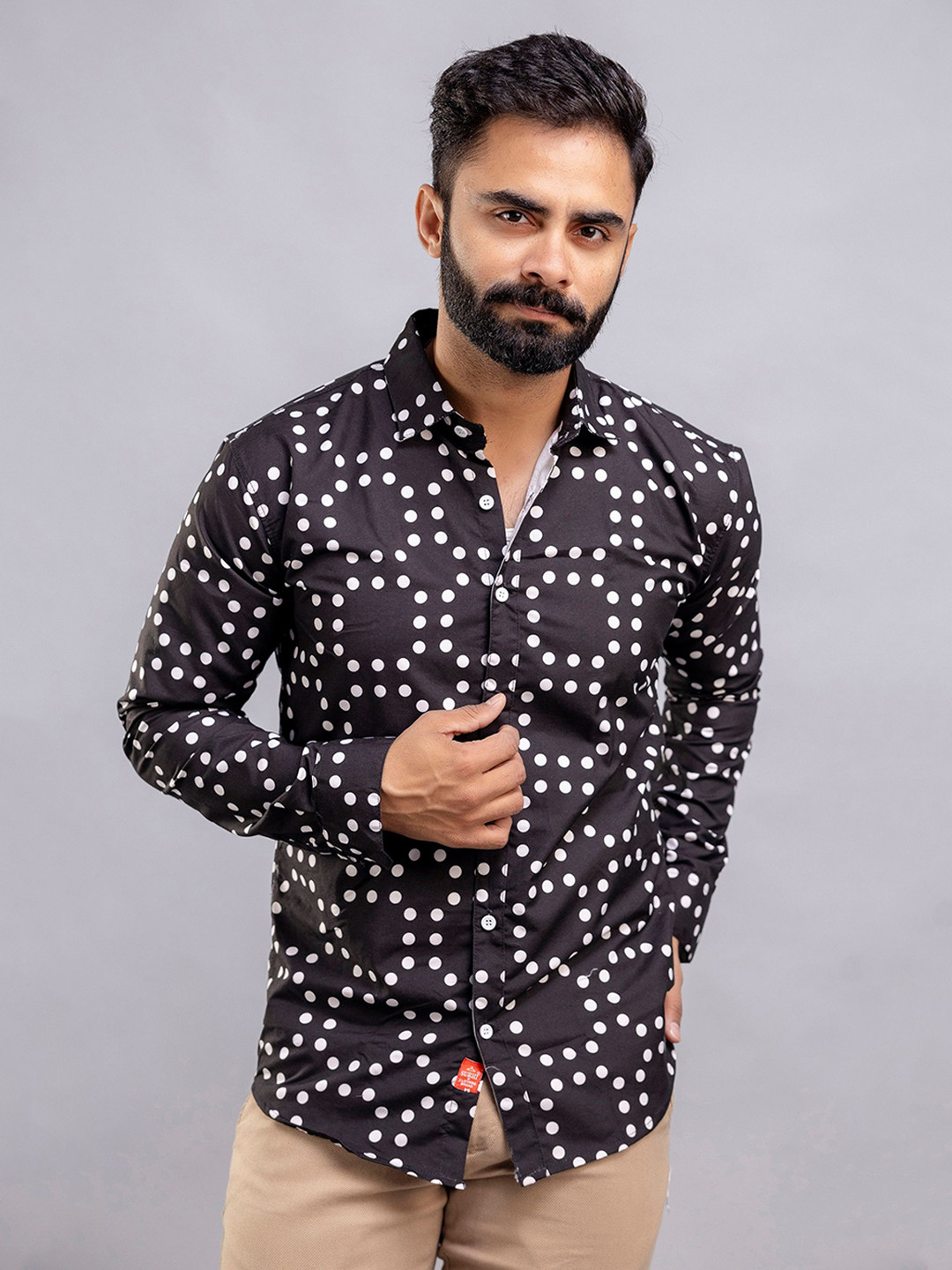 Pjyot by surhi Men Relaxed Regular Fit Polka Dot Printed Full Sleeve Casual Shirt