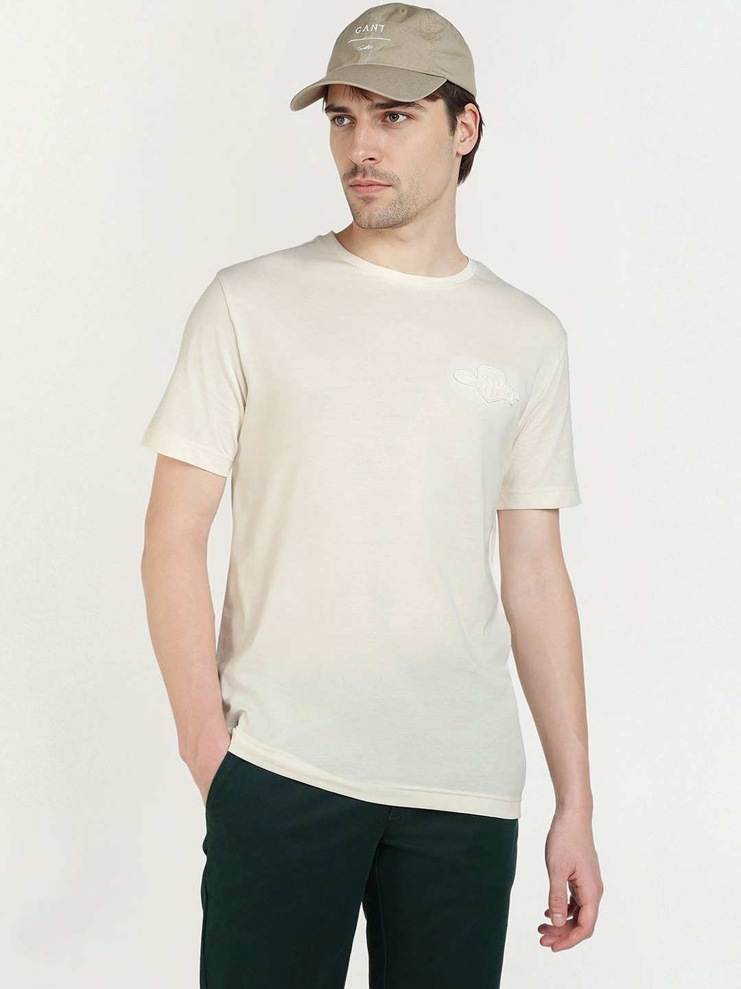 GANT Men Brand Logo Self Design Round Neck Cotton T-shirt