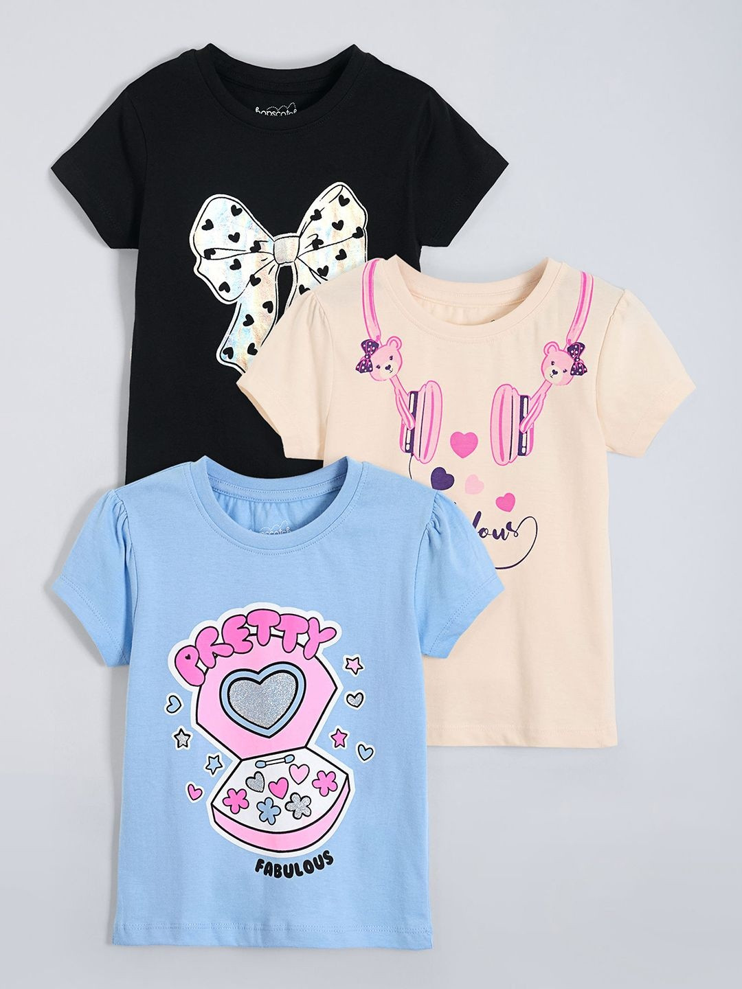 Hopscotch Pack of 3 Print Short Sleeve Cotton Top