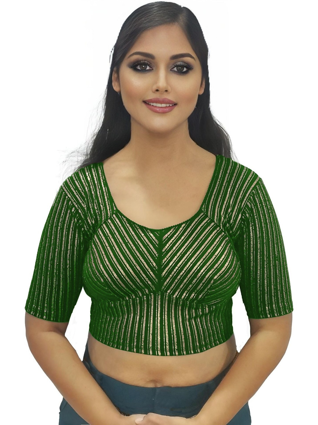 PU FASHION Women Golden Foil Stripe Strechable Blouse